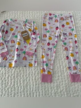NWT Angel Dear Bamboo Toddler Girl Valentine Fruit & Rainbow Pajama Set 3-4T